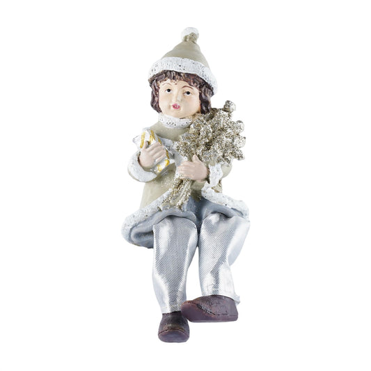 Brizoria Christmas Boy Figurines Shelf Sitters Winter Holiday Decorations Resin Cloth Dolls for Mantel Tabletop Decor, Ideal Gift for Mom, Dad, and Friends