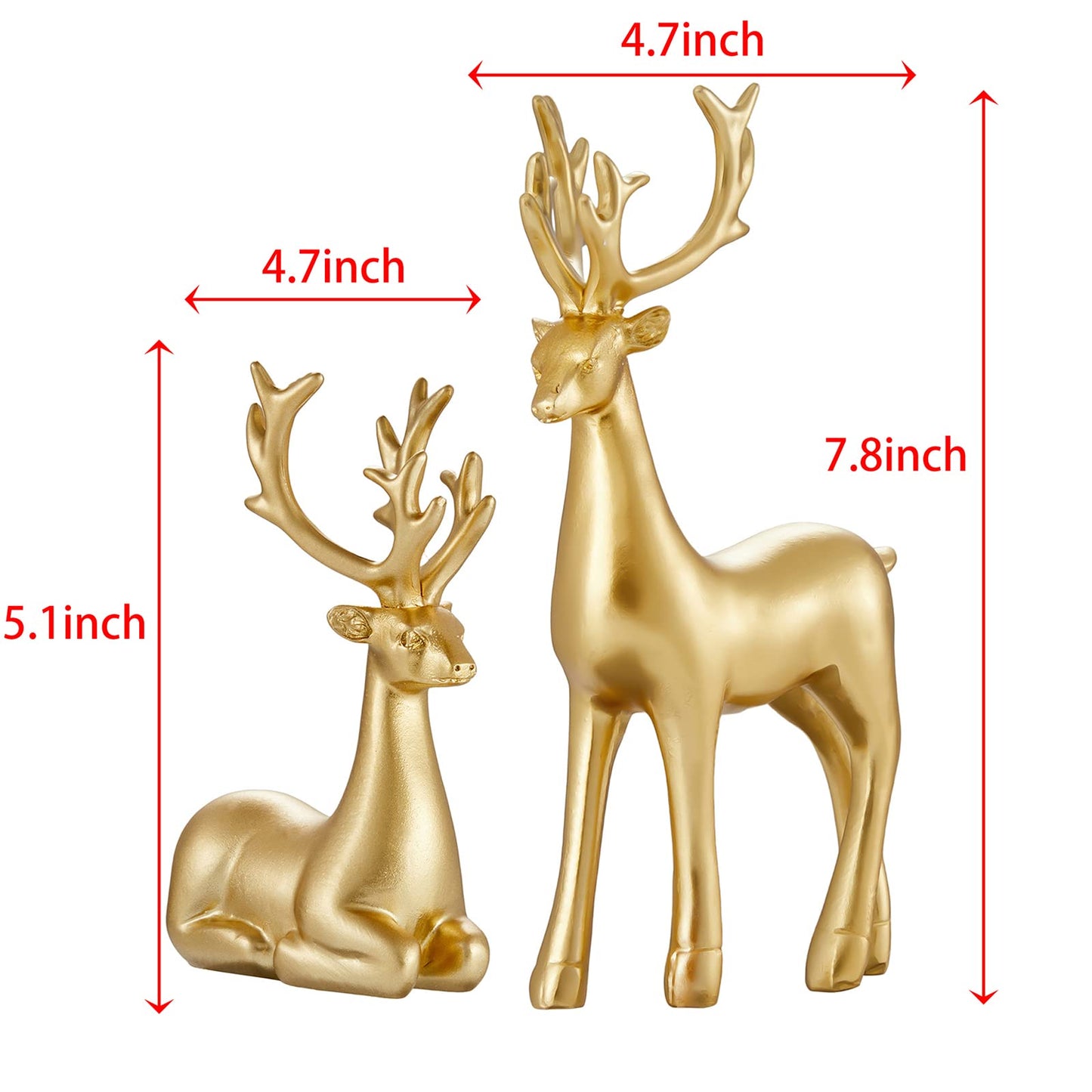 Christmas Decorative Gift 2PCS Deer Sculpture 3D Geometric Deer Ornaments Used to Set Off The Festive Atmosphere Fireplace Dining Table Living Room Decoration (Gold Smooth)