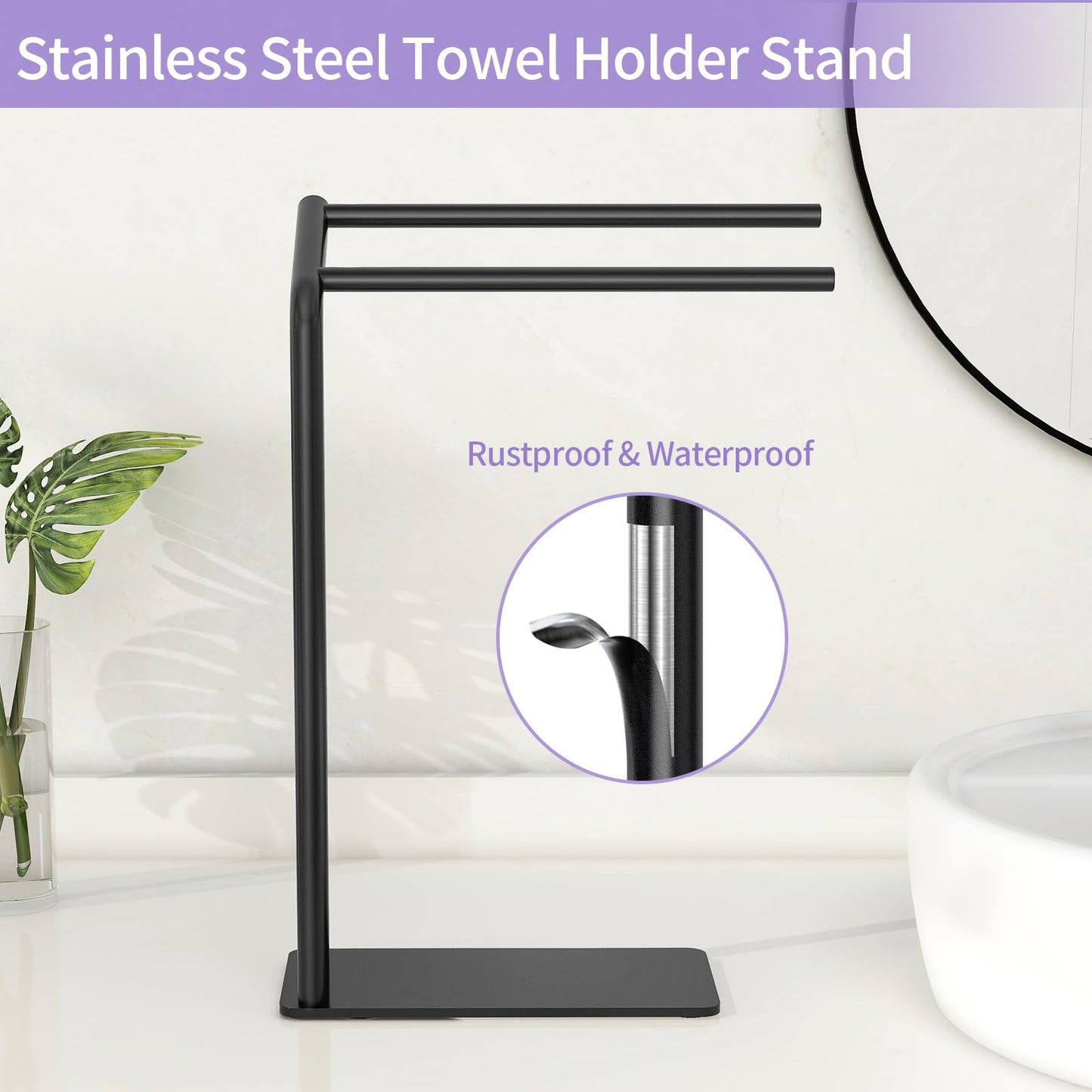 LSK Hand Towel Stand, Black Bathroom Towel Holder Stand, Curved F-Shaped Countertop Towel Stand with Heavy Base, 16.6 Inch