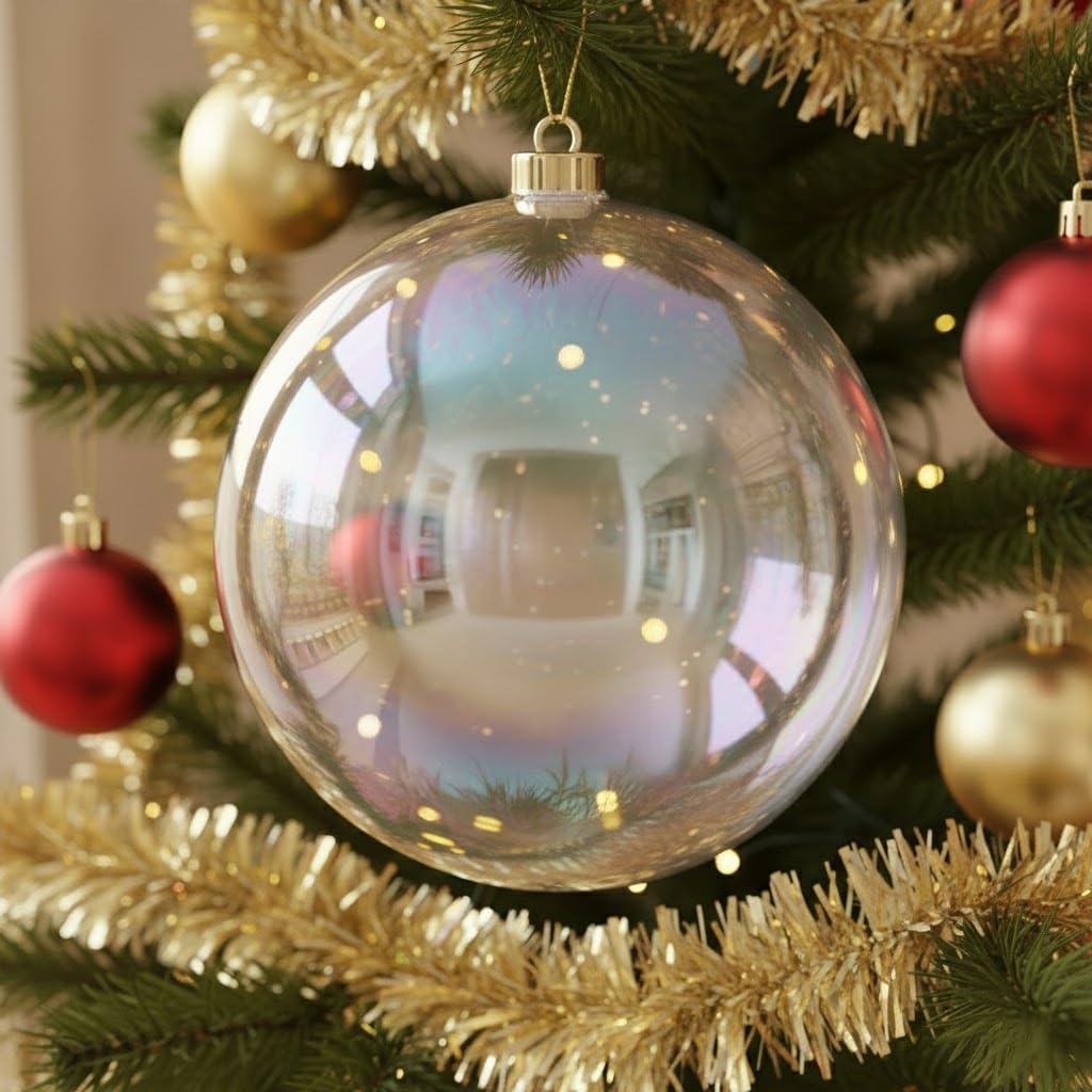 Iridescent Ornament Balls, DIY Plastic Multisize Clear Ornaments Iridescent Christmas Ball, Clear Baubles for Xmas Tree Halloween Window Home Holiday Party Wedding Decor (18Pcs)