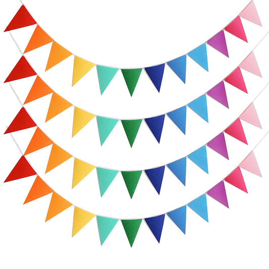 AULEGE 4 Strings 48PCS Rainbow Pennant Banner Flags- Colorful Triangle Felt Banner Kit with 8.2ft Ribbon-Vibrant Party Decorations for Weddings/Birthdays/Christmas/Festive Events(Rainbow Colors)