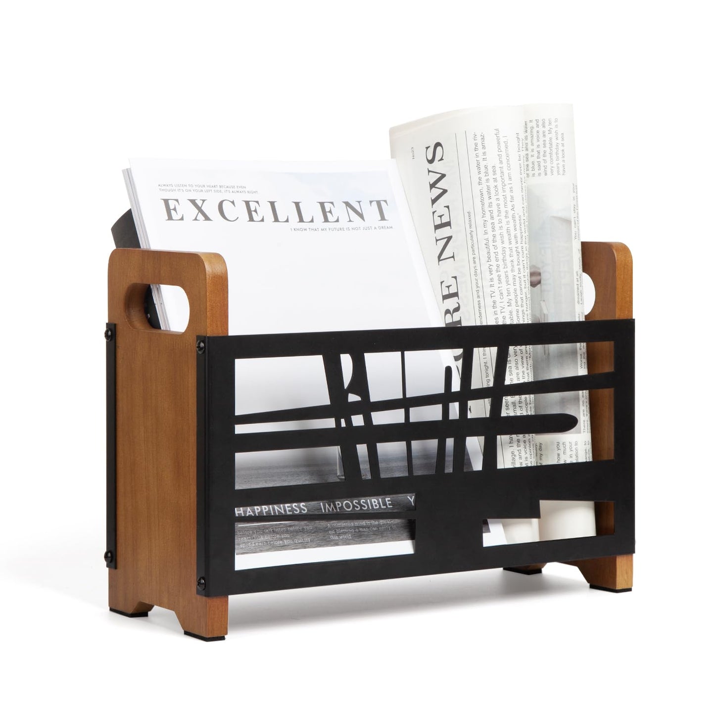 GNTDLD Magazine Holder, Wood Magazine Rack Floor, Farmhouse Magazine File Holder, Magazine Storage Basket for Letters, Books, and Newspapers