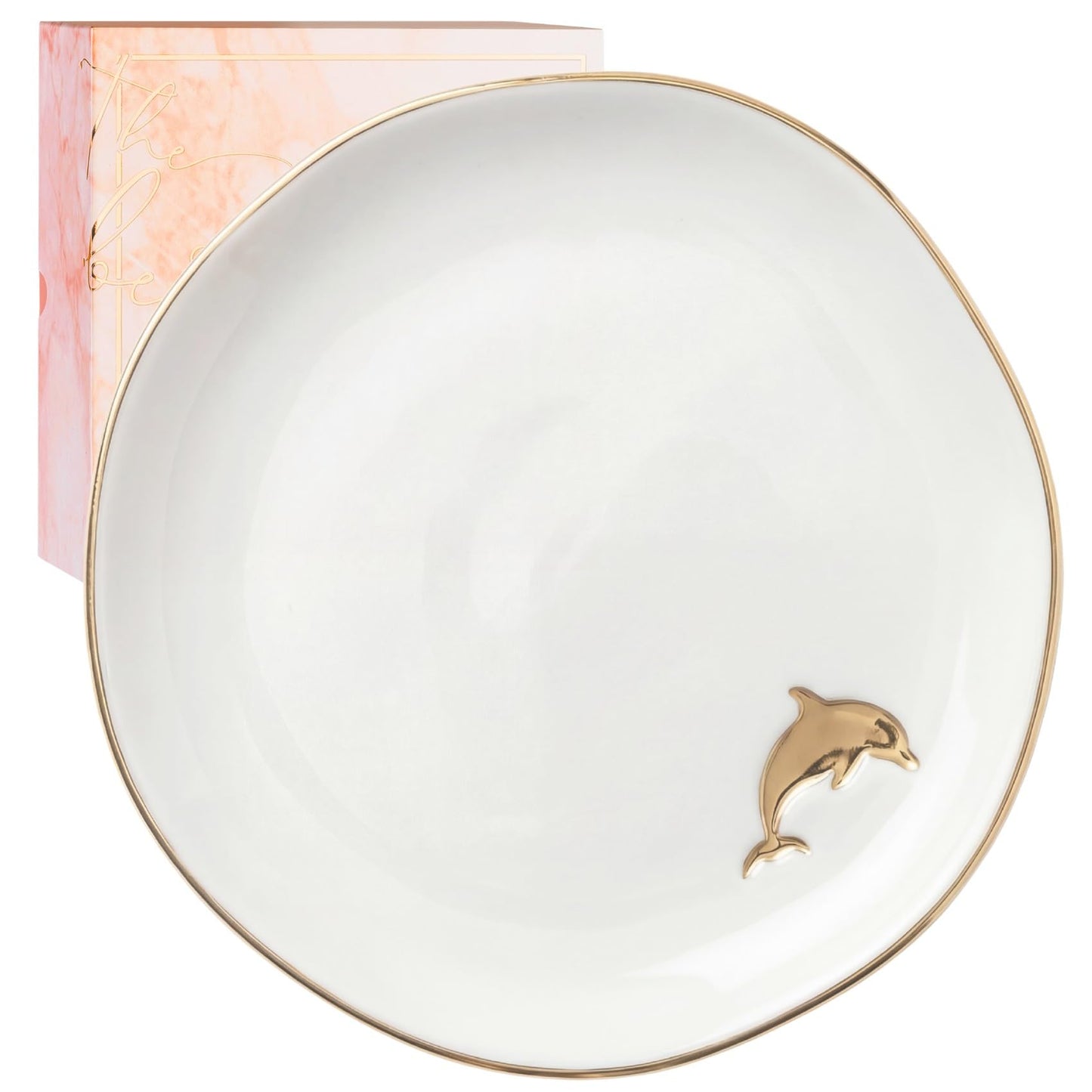 InnoBeta Dolphin Gifts for Women, Ceramic Jewelry Tray, Decorative Trinket Dish for Rings Earrings Necklaces Bracelet, 4.75"