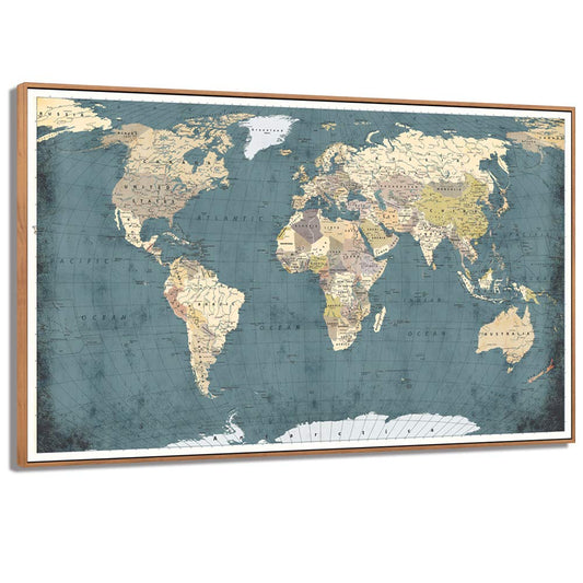 WELMECO Large Office Wall Decoration Rustic Detailed World Map Canvas Prints Vintage Push Pins Travel Map of The World Retro Picture Artwork for Home Office Living Room Decor (01 Retro Nature)
