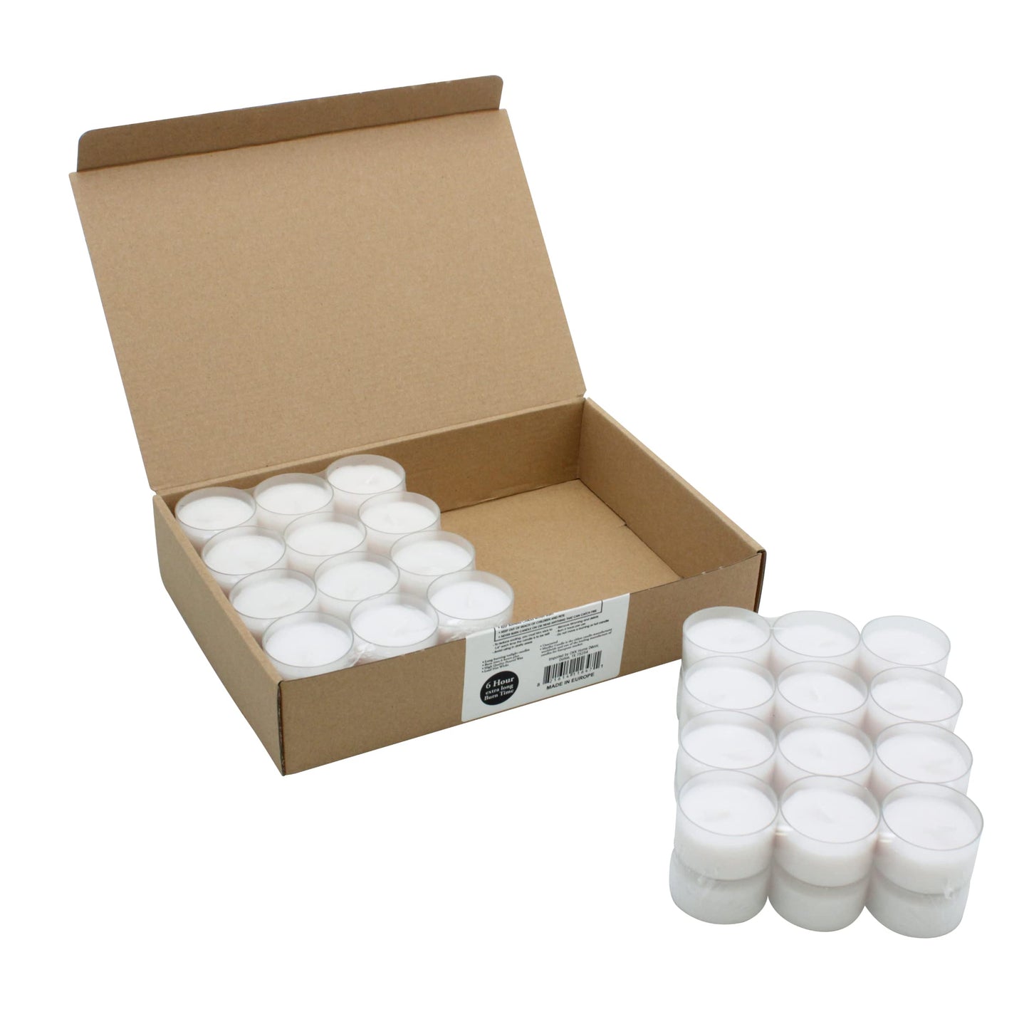 Stonebriar 48 Count White Unscented Smokeless Long Burning Clear Cup Tea Light Candles with 6 to 7 Hour Burn Time
