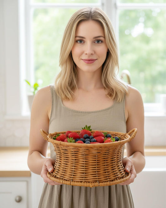 Poly Wicker Bread Basket, Imitation Rattan Woven Bread Baskets With Handle Hand Woven Food Serving Trays, Plastic Wicker Fruit Baskets For Home, Kitchen, Restaurant, Display (8.1 x 3.7 inches)