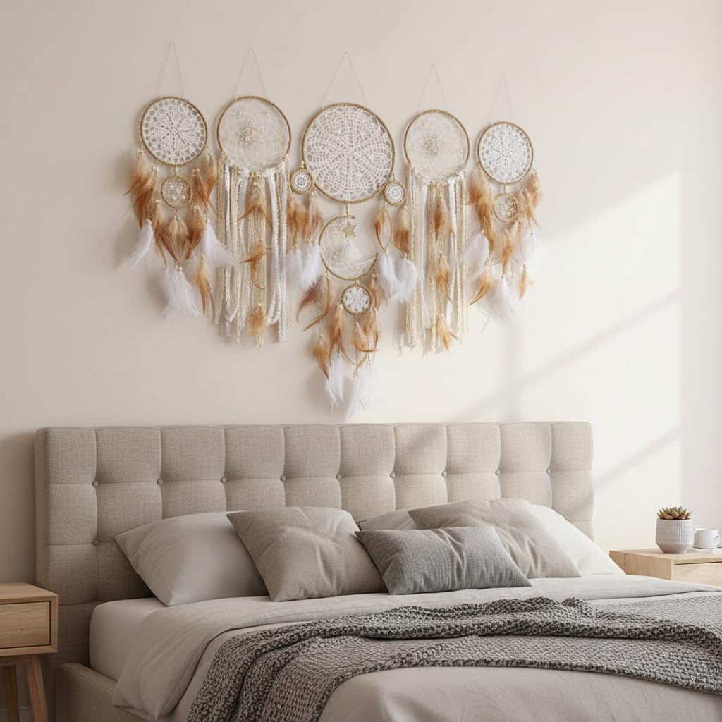 Dream Catchers Boho Wall Decor Moon and Sun Feather Handmade Traditional Dream Catcher Wall Hanging Decor for Kids Bedroom Adult Living Room Home Bohemian Decorations (Camels Set)