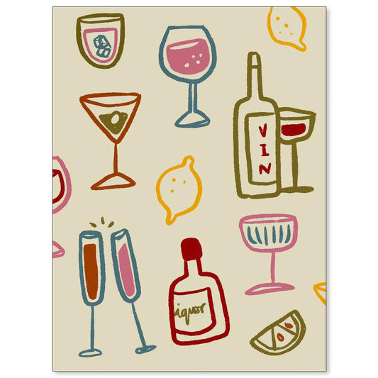 MWZUPQ Cocktail Alcohol Drink Poster Retro Colourful Minimalist Wine Canvas Wall Art Vintage Bar Cart Decor Aesthetic Prints for Kitchen Dining Room Wall Decor 12x16 inch Unframed