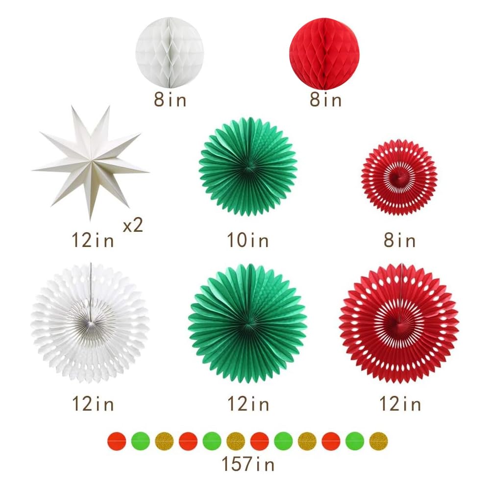 Christmas Party Decoration Set of Hanging Tissue Paper Fans Circle Garland Paper Lanterns for Italian Party Graduation Wedding Birthday Backdrop