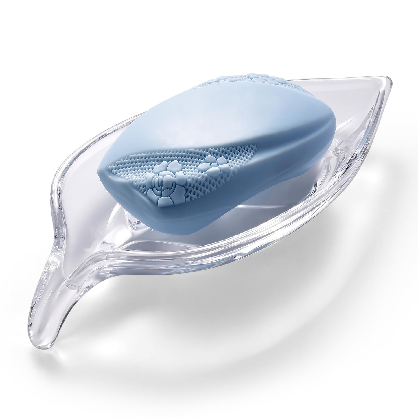 NEWHENGS Self Draining Decorative Leaf Shape Clear Glass Bar Soap Dish, Heavy Soap Holder for Bathroom, Sink and Kitchen