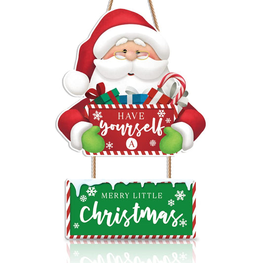 LHIUEM Have Yourself A Merry Little Christmas Wooden Hanging Sign, Santa Claus Xmas Welcome Door Decor, Outdoor Indoor Christmas Decorations for Home Winter Party Holiday Decor
