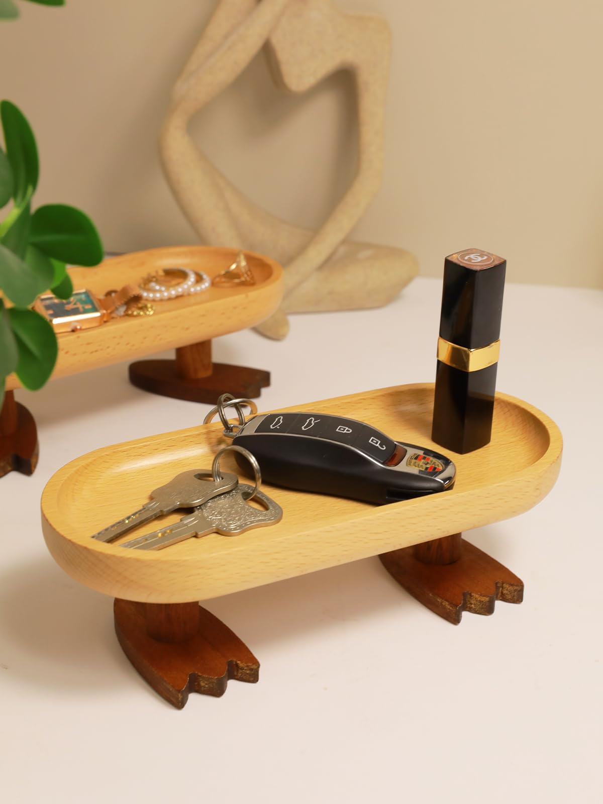 Cut-Nic Wood Key Tray for Entryway Table, Key Bowl, Jewelry Tray, Valet Tray with 2 Cute Duck Feet, for Rings, Wallet, Watch, Remote, Coin, Bracelets