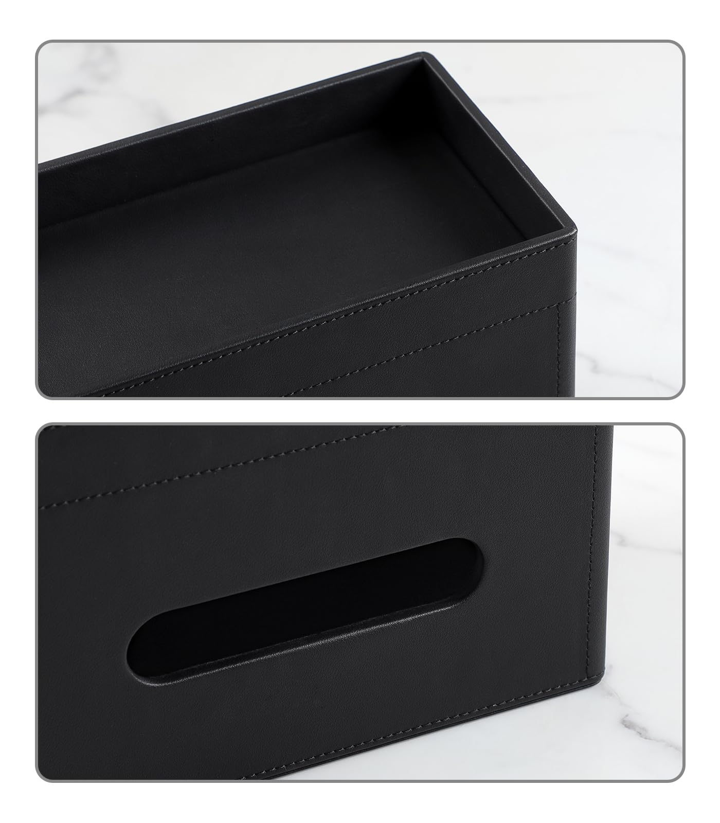 MEIBOOCH Plus Size Tissue Box Cover Rectangle, PU Leather Tissue Box Holder with Storage Tray, Decorative Organizer Tissue Holder for Bathroom, Bedroom Dresser, Night Stand, Office (Black)