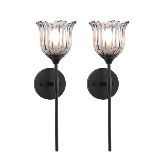 BYOLIIMA Vintage Wall Sconce Set of 2 with Smoke Gray Glass Shades Mid Century Bathroom Vanity Wall Light Fixtures Industrial Matte Black Wall Lamp for Bedroom Mirror Living Room Restaurant