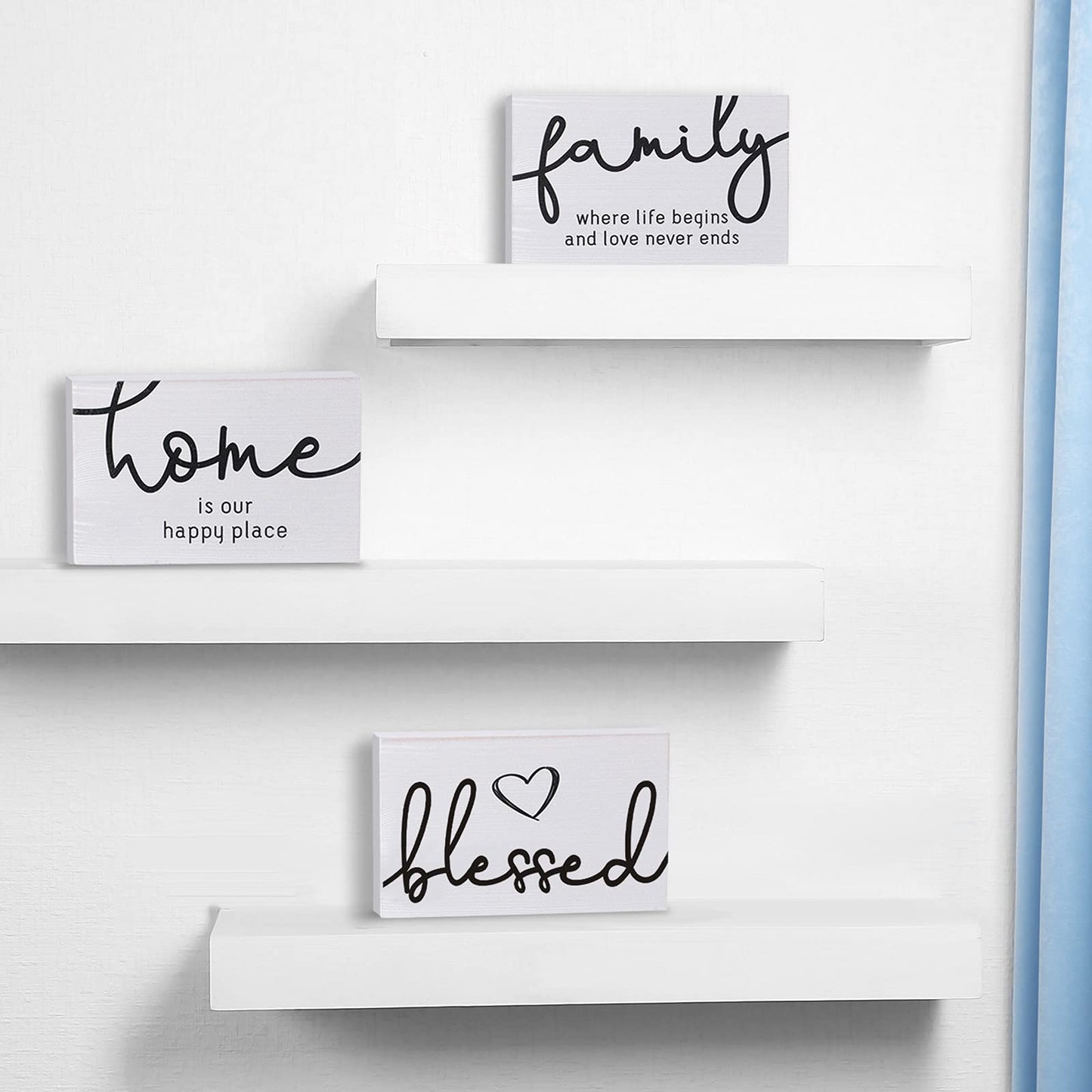 Jetec 3 Pcs Family Home Blessed Rustic Wood Sign Mini Wood Decorative Farmhouse Woodworks Table Shelves Decorations Sign for Bedroom Kitchen Living Room Table Decor(White,4.25 x 2.76 x 0.59 in)