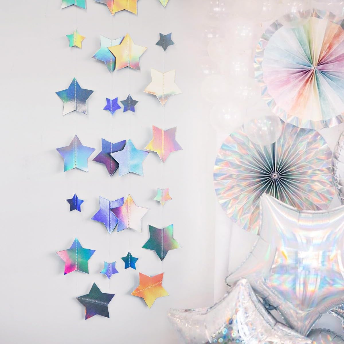 Iridescent Glitter Mixed Star Paper Garland Banner Décor 40 Feet Mixed Little and Large Twinkle Star Hanging Bunting Banner Backdrop for Wedding Baby Shower Birthday Graduation Disco Party Decorations