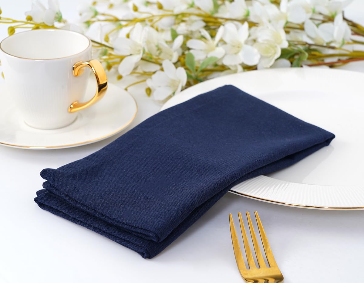 Blue Needles Solid Cloth Napkins Set of 12 Navy Blue 100% Cotton Dinner Napkins 18x18 inches - Reusable, Absorbent & Washable Linen, Ideal for Wedding Events Farmhouse Parties Hotel & Everyday Use
