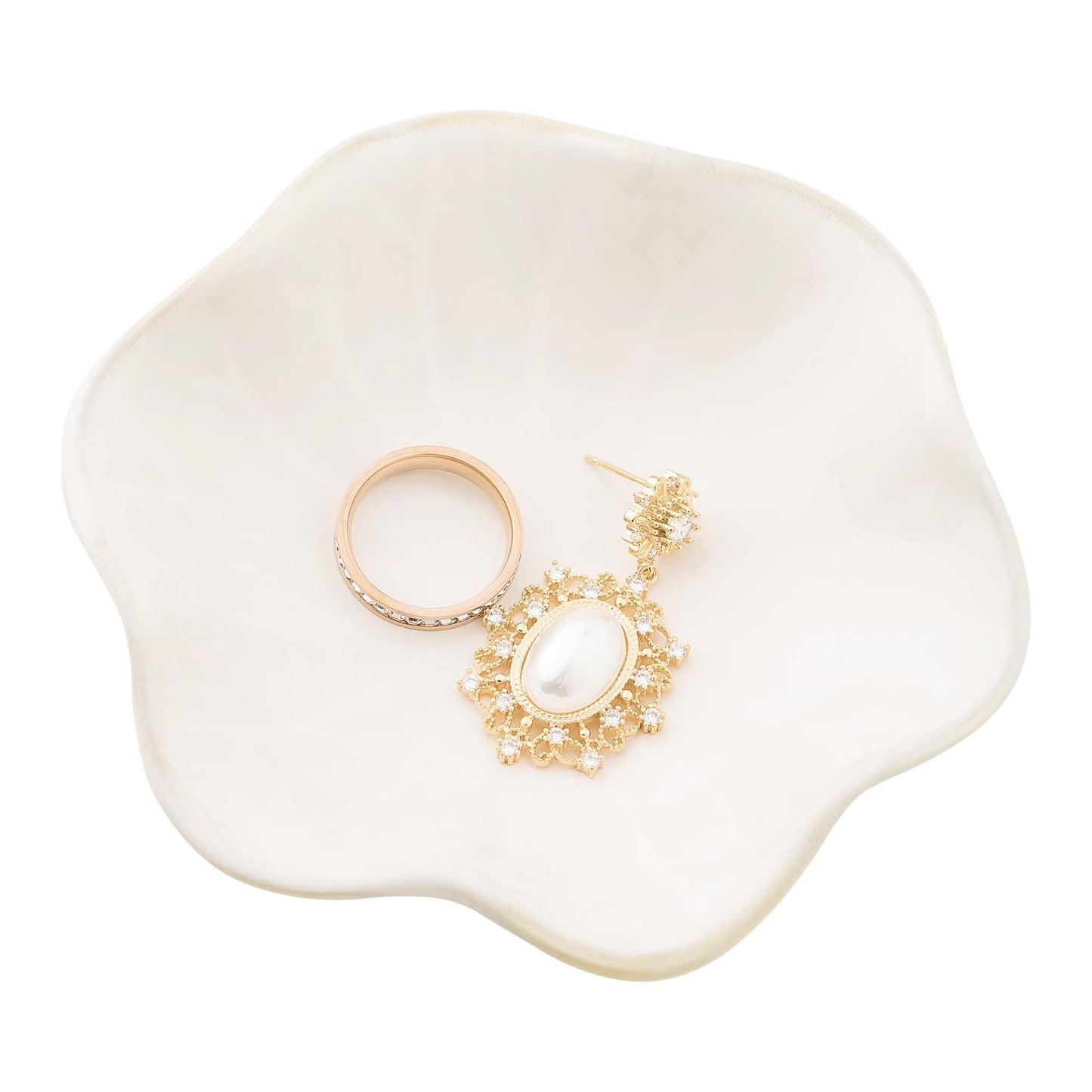 QNMUSUNC Ceramic Ring Dish, Jewelry Dish Holder, Small Trinket Tray Plate for Earrings Rings Necklaces Keys, for Mom Friend Sister (White Surface)