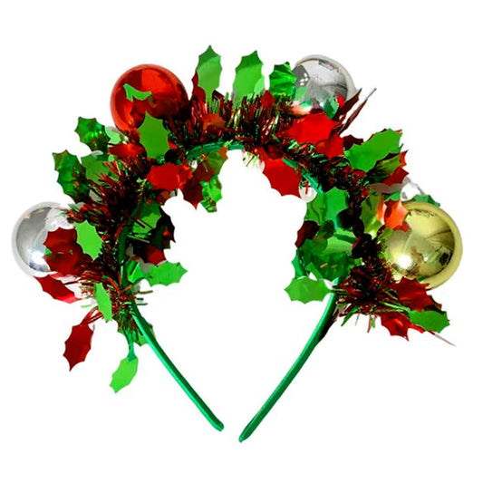 RUPOFUZA Christmas Headbands for Women Girls Glitter Tassel Headband Merry Christmas Headwear Colorful Balls Hair Bands for Festive Party Hair Accessories Holiday New Year Headpiece-1PCS