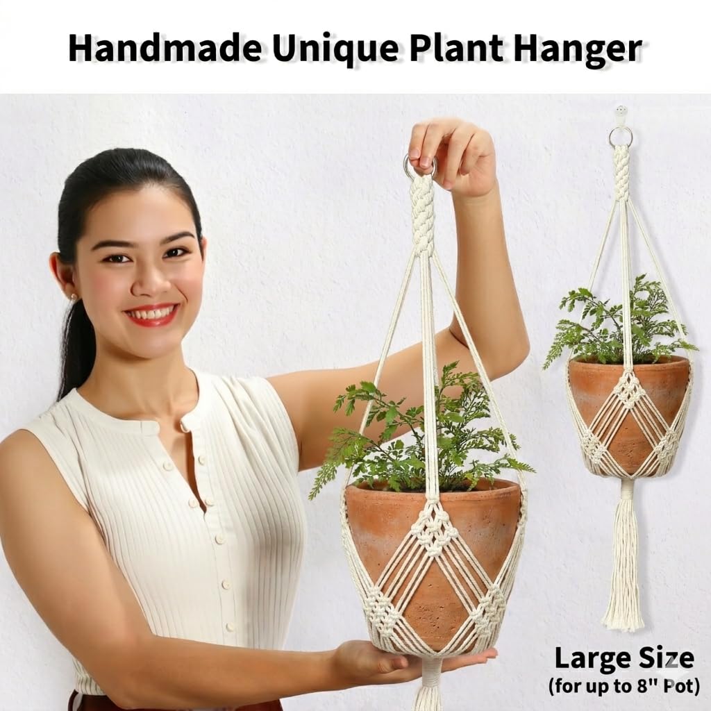 Shineloha 2 Pack Macrame Planter Hanger for up to 8" Pot, Indoor Hanging Planter | Plant Hanger Indoor, Hanging Plants Holder Basket | No Plant or Pot Included