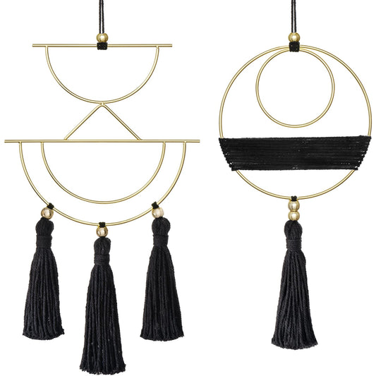 Mkono 2 Pcs Small Macrame Wall Hanging Boho Decor Cute Home Art Ornament with Gold Metal Ring for Bedroom Living Room Nursery Bathroom, 12.6''H x 7.6''W and 11.5''H x 5.9''W, X-Small