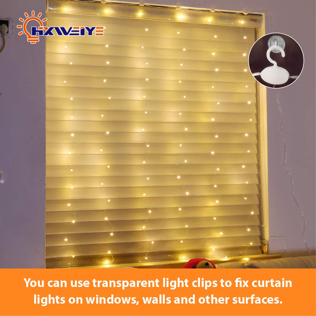 HXWEIYE Short Curtain Lights for Small Window, 3.3x5Ft Warm White Fairy Light with Timer & 8 Clips for Bedroom, Battery Powered 96Led String Light for Indoor Weddings Party Garden Wall Decor