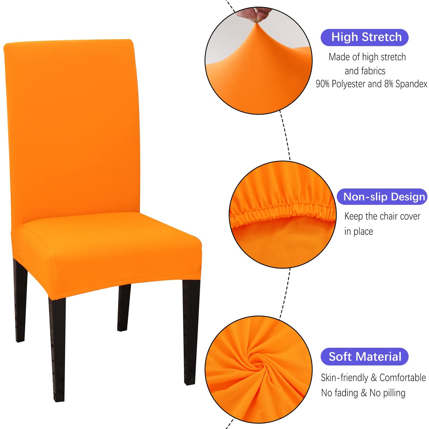Jusmate Chair Covers for Dining Room Set of 6, Stretch Spandex Dining Chair Covers, Washable Removable Parsons Chair Slipcovers Protector for Dining Room, Kitchen, Hotel (Orange)