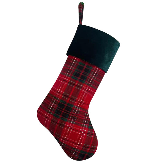 Ftuuo Red Buffalo Plaid Christmas Stockings, Green Faux Fur Xmas Fireplace Hanging Ornaments Sock Plush Cuffs Candy Stockings for Family Christmas Holiday Decorations