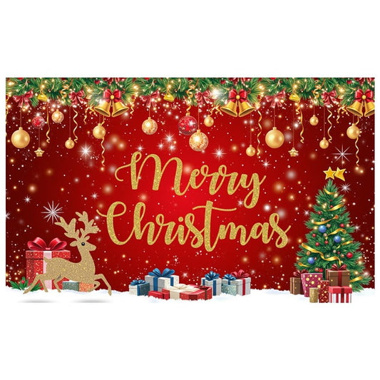 Red Gold Merry Christmas Banner Festive Party Backdrop Xmas Decorations for Home Office Christmas Eve Holiday Celebration
