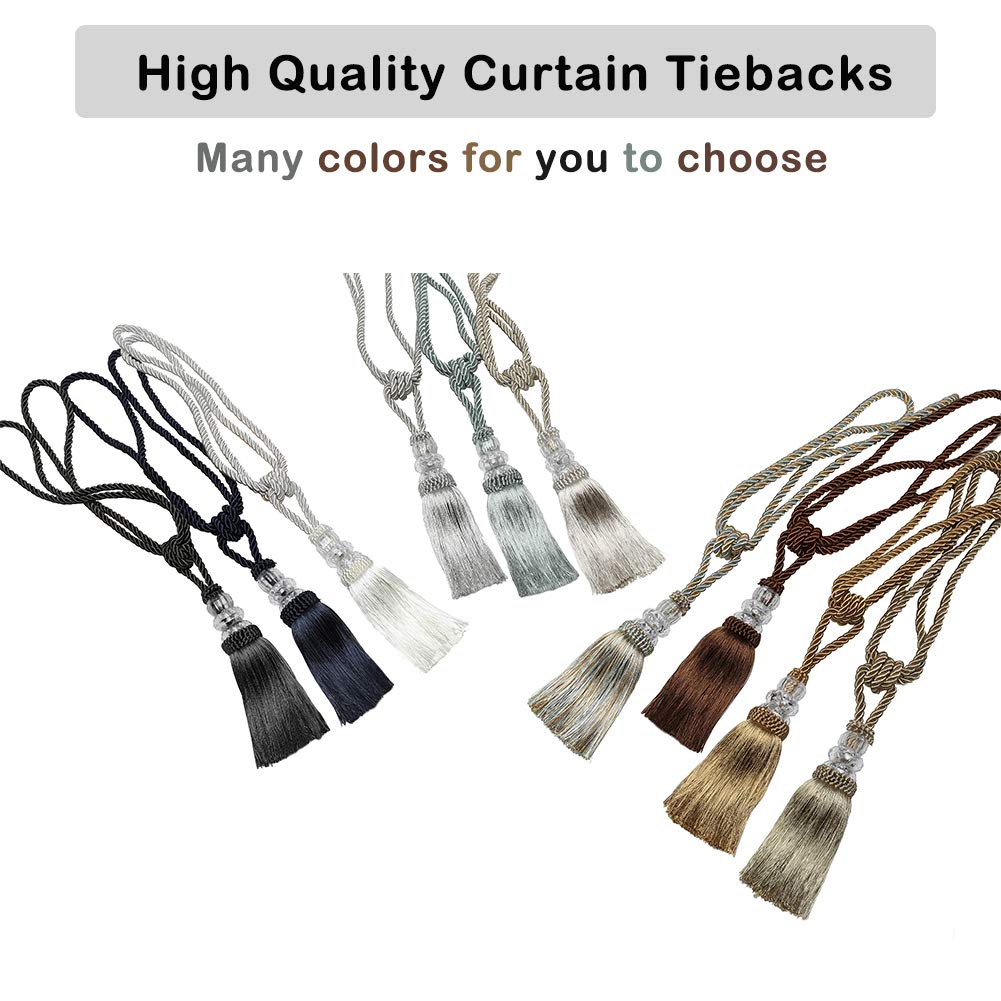 BEL AVENIR 4 Pack Curtain Hand-Woven Tiebacks Crystal Holdbacks Home Decorative Tassels (Golden, 4 Pack)