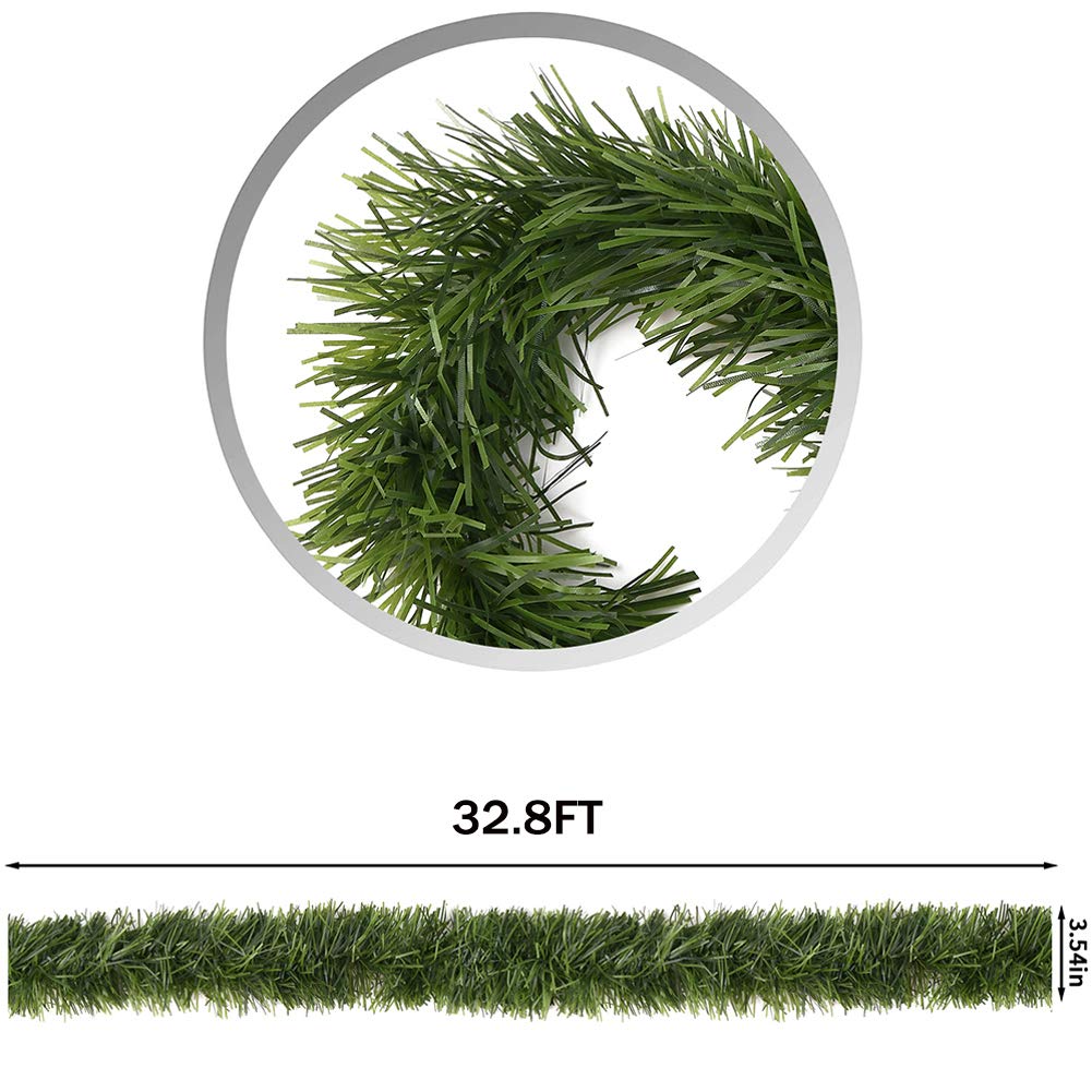CCINEE 33ft Artificial Pine Garland, Green with, Perfect for Christmas Decor, Home Decor, Wedding, and More