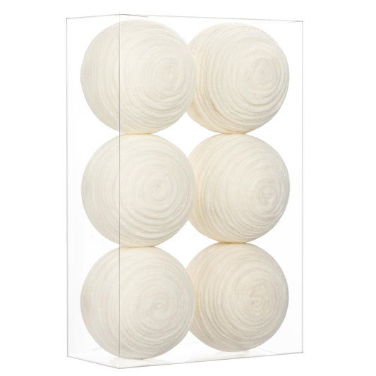 Briful 3.94'' White Christmas Ornament Balls, 6PCS Large Decorative Yarn Balls Xmas Tree Hanging Ornaments with Strings for Holiday Party Christmas Table Vase Decor