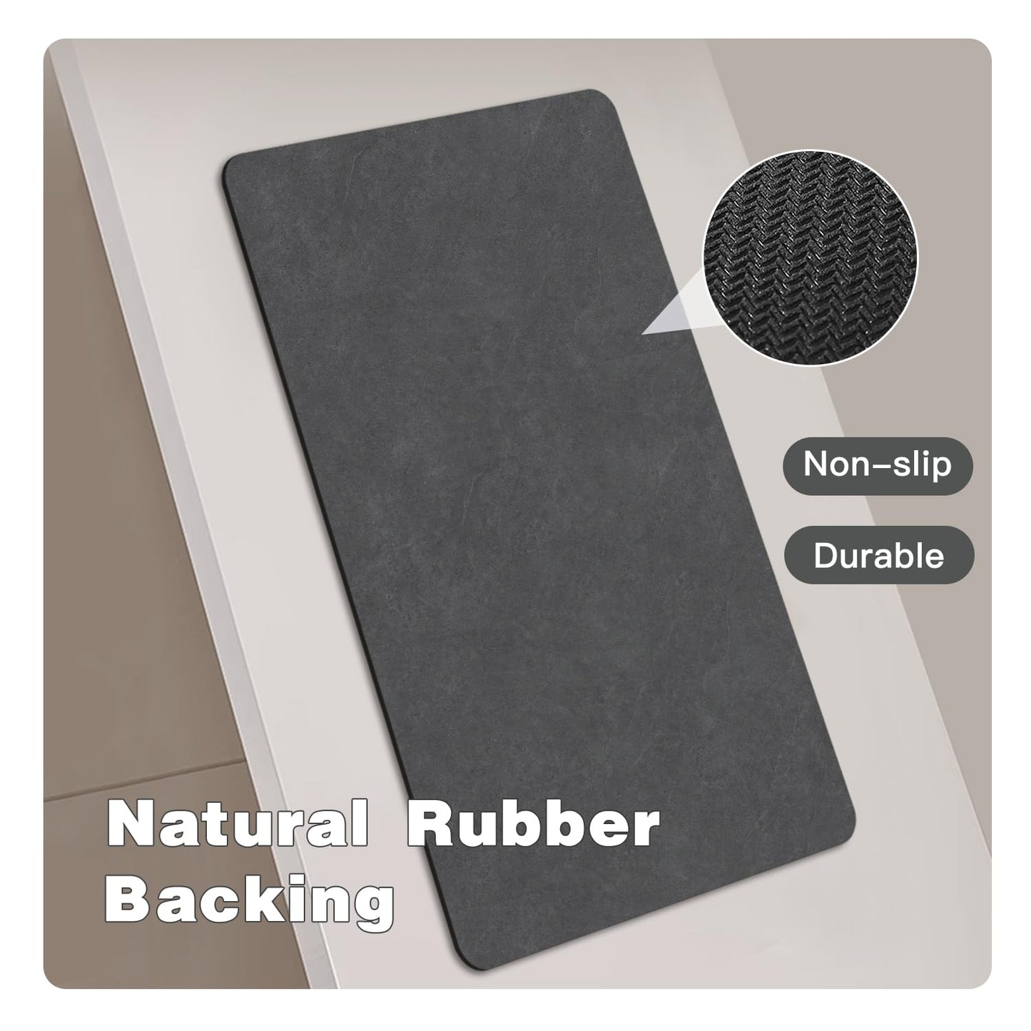 TYUU Bath Mat, Bathroom Rugs Non Slip Washable Thin Absorbent Quick Dry Bath Mat Fits Under Door Bathroom Floor Mat Perfect for Bath, Shower, or Sink 16"x24" Dark Grey