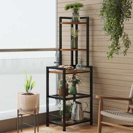 LINGMI Plant Stand, Corner Shelf Stand, 5-Tier Corner Bookshelf, Tall Standing Storage Shelf Organizer with Metal Frame & Wood Shelves, Plant Stand Indoor for Home Decor, Bedroom, Living Room, Office