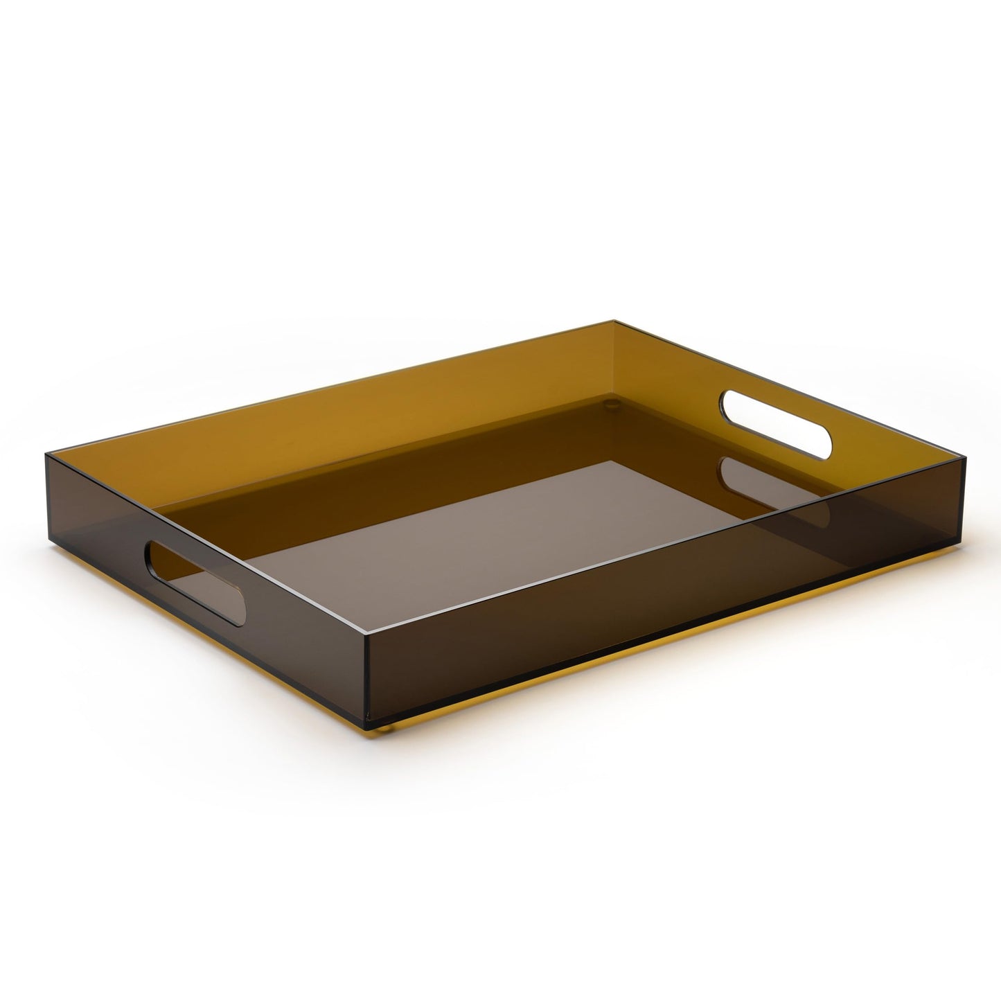 ATZYmolin 16"x12" Large Acrylic Serving Tray Decorative Ottoman Coffee Table Vanity Tray Tea Fruit Platter Snack Appetizer Dessert Drink with Handles for Bar Kitchen Party, Amber
