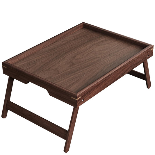 Fibogollo Walnut Wood Bed Tray Table with Folding Legs,Breakfast Trays,Serving Tray for Food and Snack,Laptop Trays for Working
