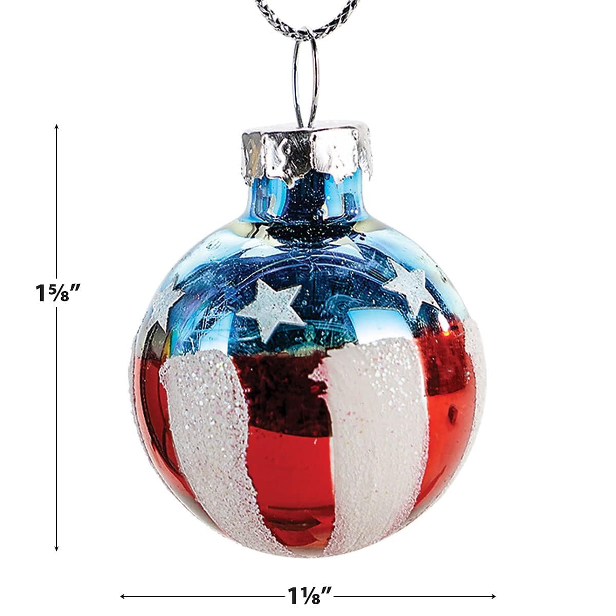 Lillian Vernon Americana Blown Glass Patriotic Ornaments - Handcrafted Hanging Tree Decorations, Round Americana Holiday & Party Decor, Red, White & Blue, 12-Piece Set
