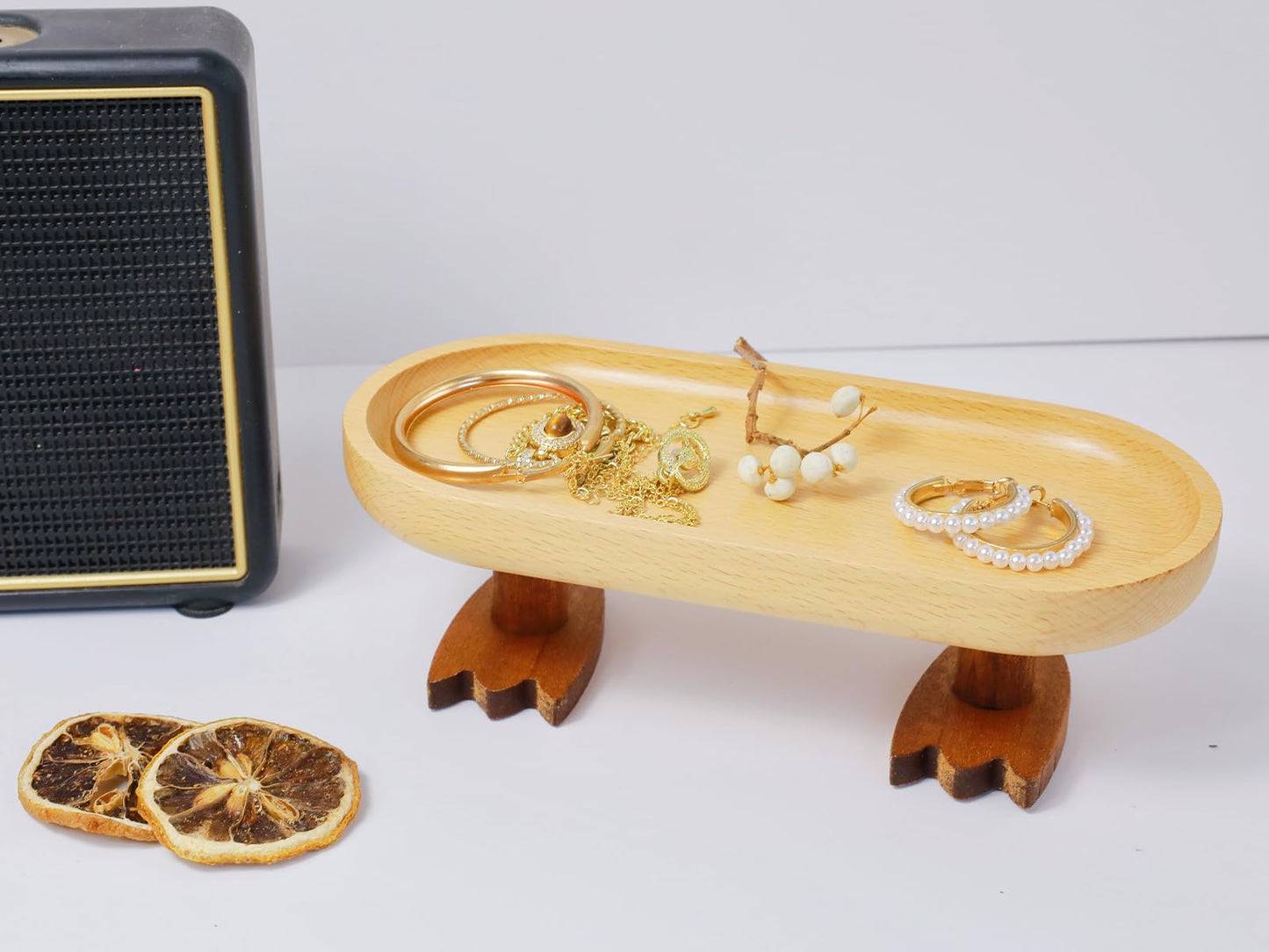 Cut-Nic Wood Key Tray for Entryway Table, Key Bowl, Jewelry Tray, Valet Tray with 2 Cute Duck Feet, for Rings, Wallet, Watch, Remote, Coin, Bracelets