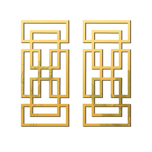 flangairy 2 Piece Gold Rectangular Wall Mirrors, 15.7×7 Inch Geometric Wooden Frame Acrylic Wall-Mounted Modern Mirror Decor for Bathroom Bedroom Living Room Office Farmhouse Home Decorations