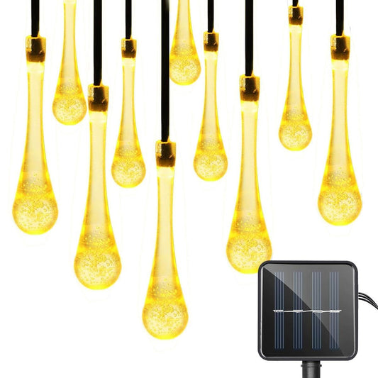 EONSMN Solar String Lights Outdoor Waterproof 19.6 Feet 30LED 8 Functions,Teardrop Water Drop Solar Lights, Garden Terrace Patio Tree Party Christmas Decoration (Warm White)