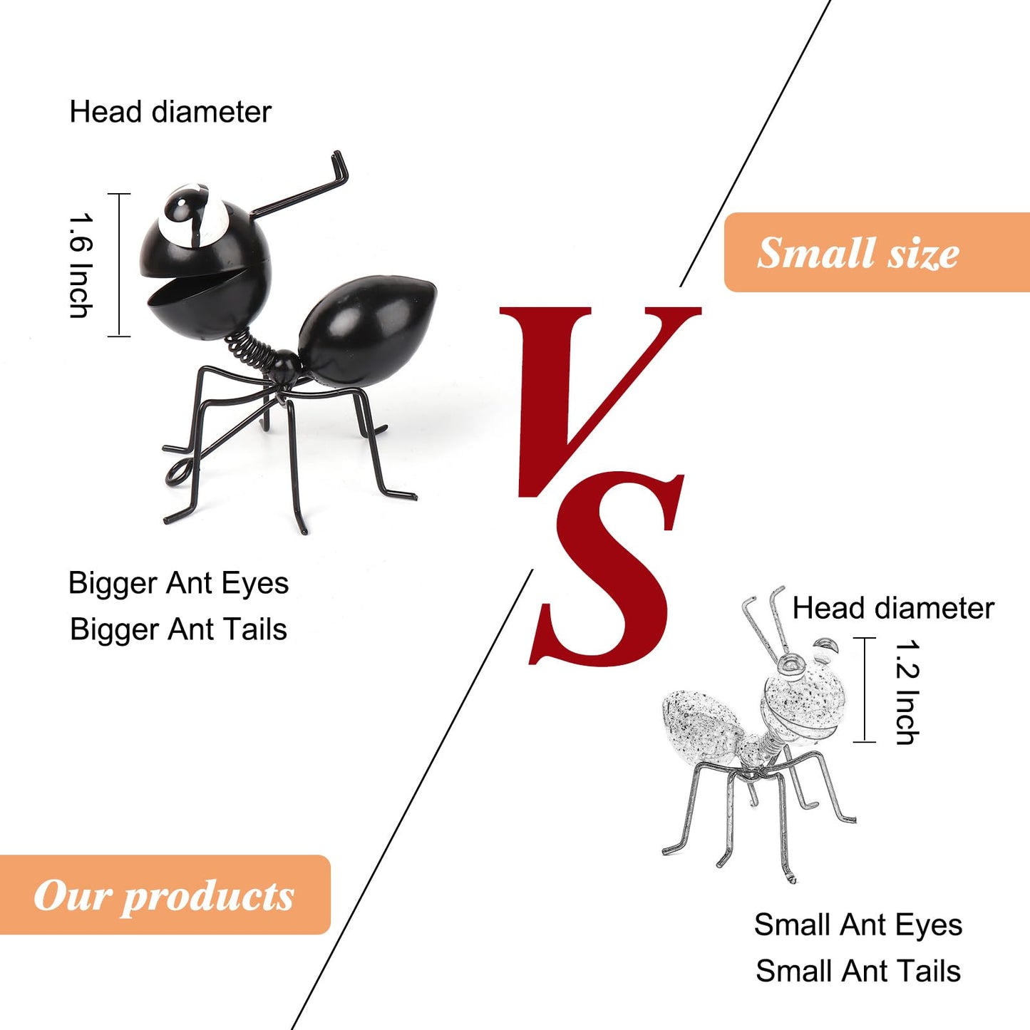 Cruis Cuka Metal Yard Art Garden Decor Cute Ant Outdoor Fence Decorations Lawn Ornaments - Set of 4 Black