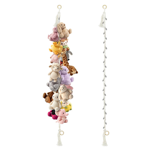 AukeyStar 2 Pack 80'' Cotton Hanging Storage Chain for Stuffed Animal Storage Organizer with 40 Metal Clips Stuffed Animal Chain Holder for Nursery Play Room Wall Corner Bohemian Decor