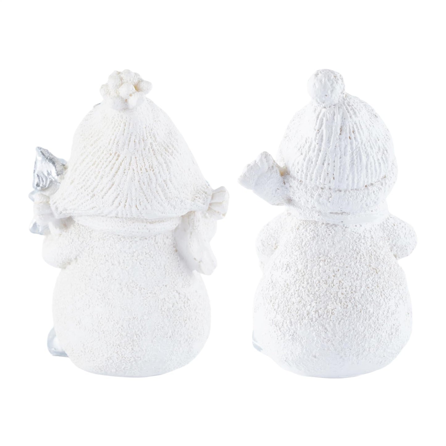Brizoria Snowman Figurines Set of 2 White Resin Christmas Decorations with Silver Accents Winter Mantel Decor and Holiday Centerpieces for Table Home Indoor Tiered Tray Room Display