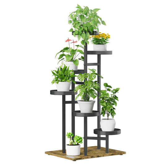 Msoesticc.dl 6 Tier Plant Stand Indoor Tall, Metal Corner Plant Holders for Multiple Plants, Tiered Wood Flower Shelf Holder Display Rack for Outdoor Patio Garden Window Living Room Balcony(Black)