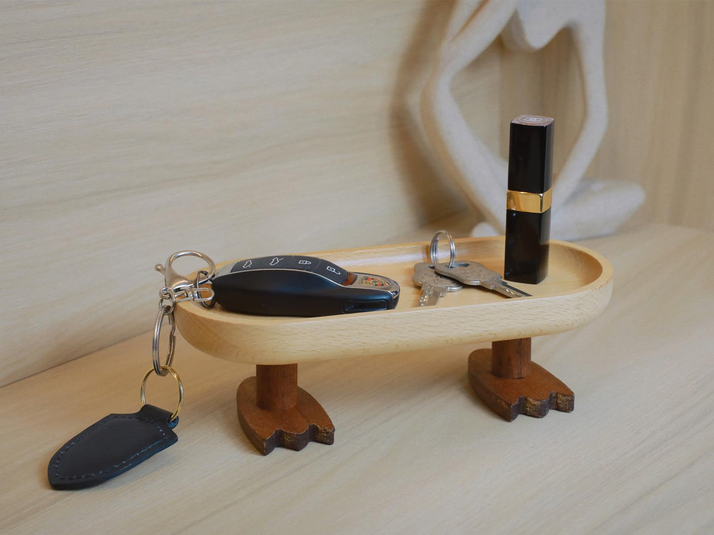 Cut-Nic Wood Key Tray for Entryway Table, Key Bowl, Jewelry Tray, Valet Tray with 2 Cute Duck Feet, for Rings, Wallet, Watch, Remote, Coin, Bracelets
