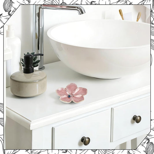 EVERJOYCRAFT Ceramic Jewelry Dish Tray Small Trinket Tray Aesthetic Nightstand Room Decor Ring Holder Flower Shape Elegant Jewlery Plate Bowl for Christmas Birthday Gifts for Women (Dark Salmon)