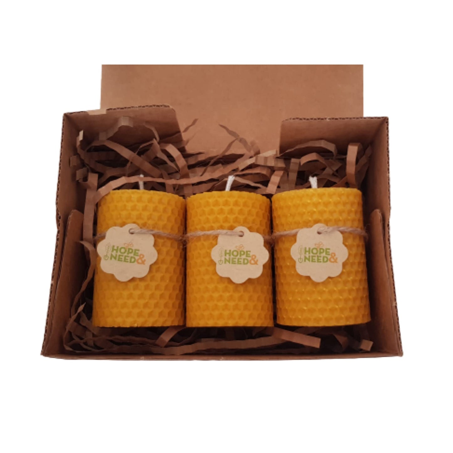 Hope&Need Beeswax Pillar Candles- Small Size 3 Pieces (2.8 inches x 2 inches)%100 Pure Bees Wax Candles for Home Decoration, Healthy and Natural Hand-Rolled (3, Small)