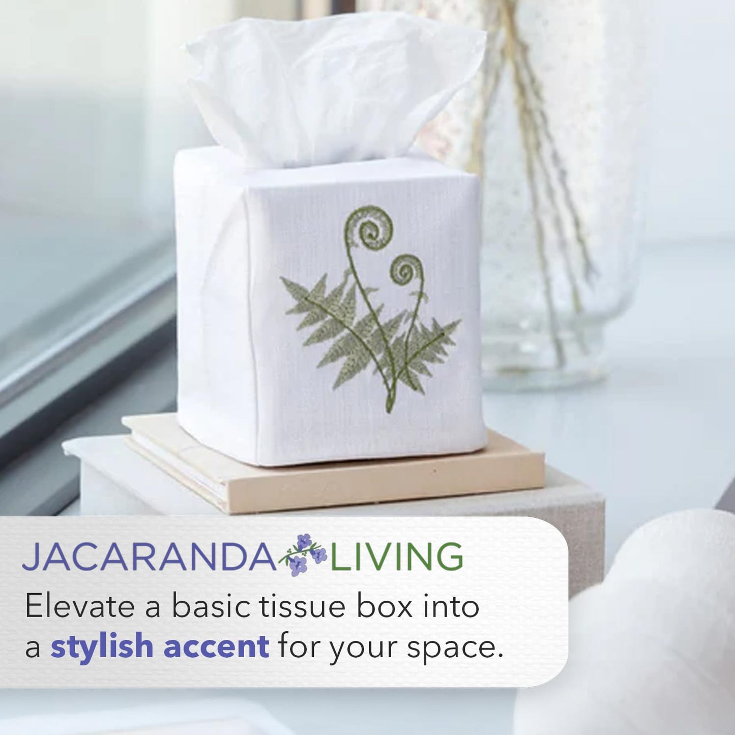 Jacaranda Living Square Tissue Box Cover, Linen/Cotton Fabric Tissue Holder, Decorative Cloth Tissue Cube Cover Tissue Box Cover, Natural Linen, Plain