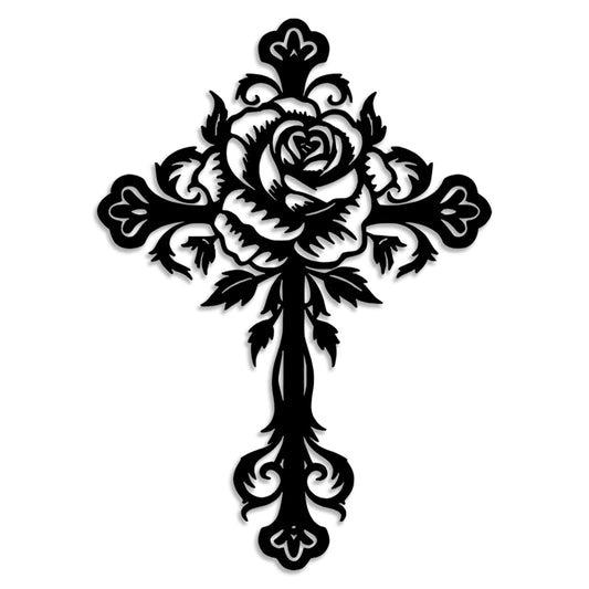 LIYOUYA Metal Rose Cross Wall Decor - Modern Room Decor Black Cross Wall Art Home Decor for Living Room, Bedroom, Dining Room, Porch (Black)