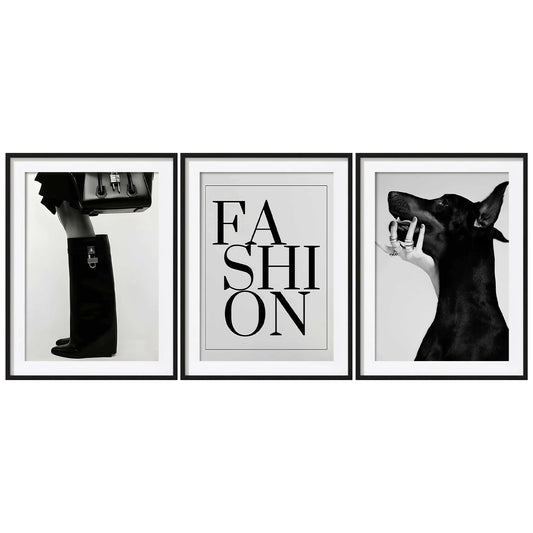 Vogue Wall Art Poster 3Pcs, Black and White Wall Decor Modern Prints Fashion Typography and hound Photography, Minimalist Poster Picture for Living Room, Bedroom, Dressing Room ,Bar Decor12x16 Unframed
